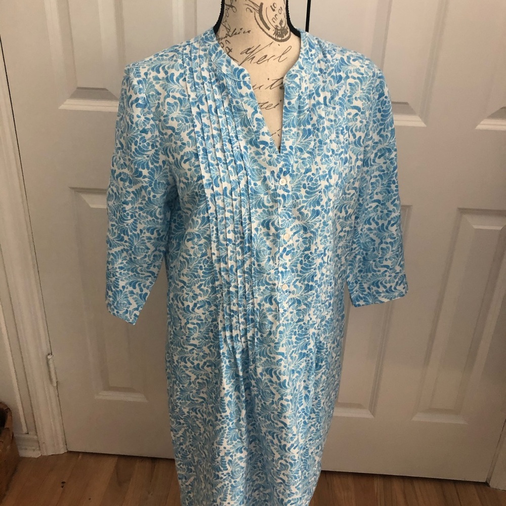 100 % linen turquoise blue/white dress